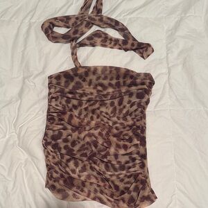 Zara Brown Leopard Print Halter Top